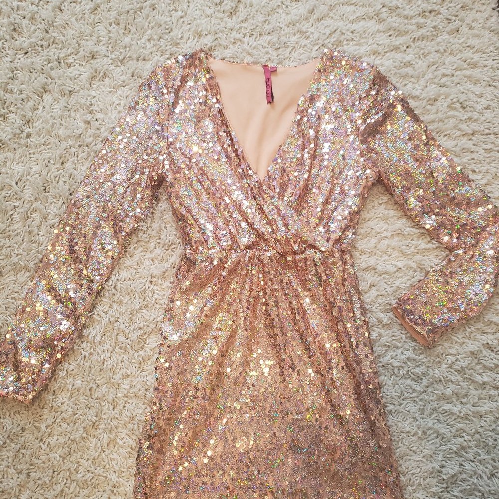Rose Gold Sequin Party Dress - Boohoo